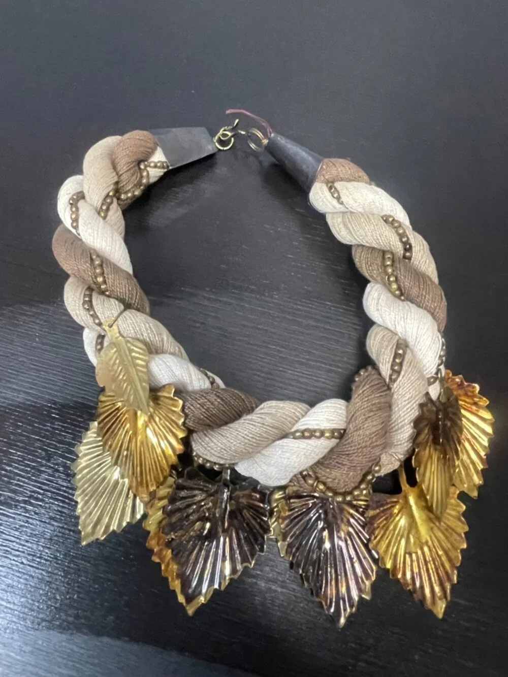 Vintage German Trachten Braided Leaf Statement Necklace